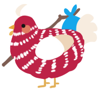 A crimson and cream chicken with a bar pattern