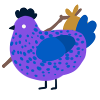 A blurple and ultramarine chicken with a speckle pattern