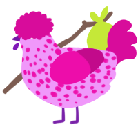 A lavender and fuchsia chicken with a speckle pattern