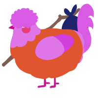 A vermilion and orchid chicken with a head pattern