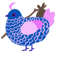 A ultramarine and lavender chicken with a lace pattern