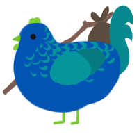 A ultramarine and teal chicken with a half-lace pattern