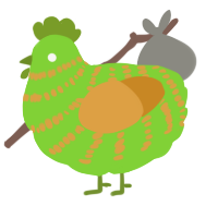 A grass and orange chicken with a bar pattern