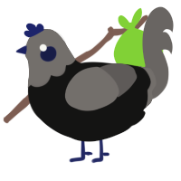 Fishy Chocolate, a black and grey chicken with a head pattern