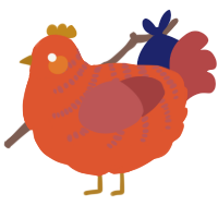 A vermilion and red chicken with a half-bar pattern