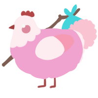 A pink and rose chicken with a head pattern