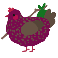A wine and bark chicken with a speckle pattern