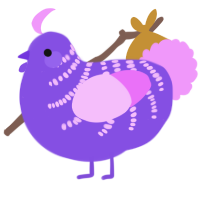 A blurple and lavender chicken with a half-bar pattern