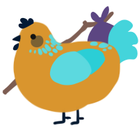 Lil Apricot, a orange and aqua chicken with a neck-speckle pattern