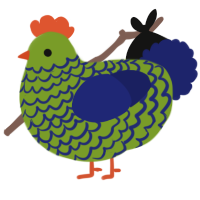 A chartreuse and navy chicken with a lace pattern
