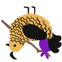 A honey and black chicken with a lace pattern