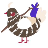 A bark and cream chicken with a bar pattern