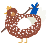 A russet and white chicken with a speckle pattern