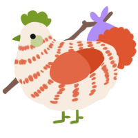 A cream and vermilion chicken with a bar pattern