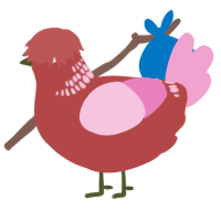 A red and pink chicken with a neck-band pattern