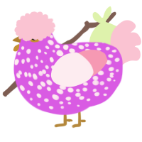 A orchid and rose chicken with a speckle pattern