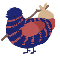 A navy and red chicken with a bar pattern