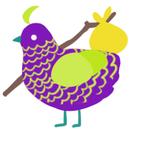 A violet and lime chicken with a lace pattern
