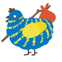 A sapphire and yellow chicken with a bar pattern