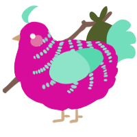 A fuchsia and mint chicken with a half-bar pattern
