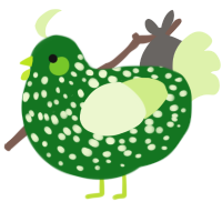 A leaf and apple chicken with a speckle pattern