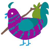 A plum and teal chicken with a bar pattern