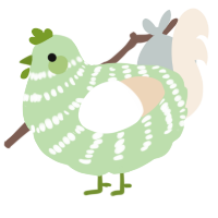 A gluppy and cream chicken with a bar pattern