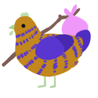 A ochre and indigo chicken with a bar pattern