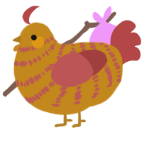 A ochre and red chicken with a bar pattern