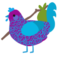 A plum and cerulean chicken with a double-lace pattern
