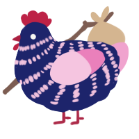 A navy and pink chicken with a bar pattern