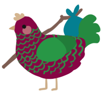 A maroon and viridian chicken with a lace pattern