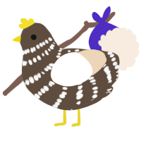 A bark and cream chicken with a bar pattern