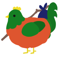A vermilion and leaf chicken with a head pattern