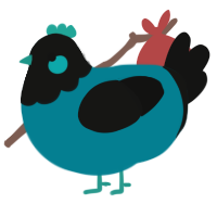 A sea and black chicken with a head pattern
