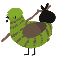 A chartreuse and bark chicken with a bar pattern