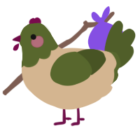 A beige and olive chicken with a head pattern
