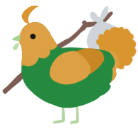 A viridian and orange chicken with a head pattern