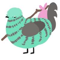 A mint and grey chicken with a bar pattern