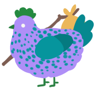 A lilac and teal chicken with a speckle pattern