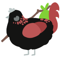 A black and red chicken with a neck-speckle pattern