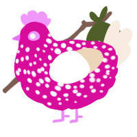 A fuchsia and cream chicken with a speckle pattern
