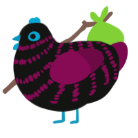 A black and wine chicken with a bar pattern