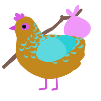 A ochre and aqua chicken with a half-lace pattern