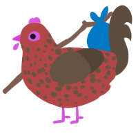 A red and bark chicken with a speckle pattern
