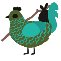 A olive and turquoise chicken with a lace pattern