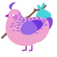 A pink and blurple chicken with a half-lace pattern