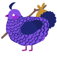A blurple and navy chicken with a lace pattern