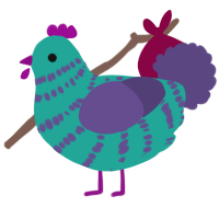 A turquoise and overcast chicken with a bar pattern