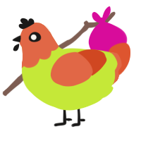 A lime and vermilion chicken with a head pattern